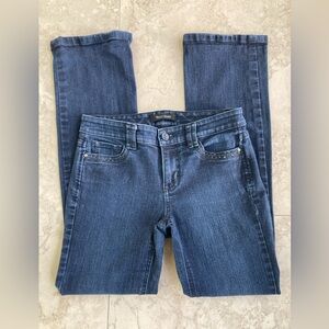 White House Black Market Dark Blue Blanc Flare Leg Jeans